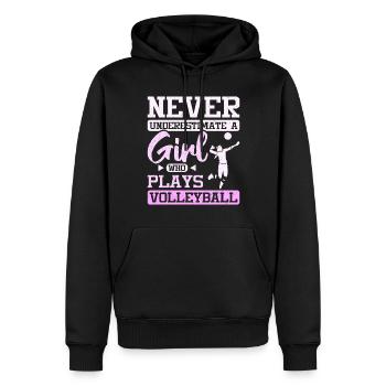 Never underestimate a girl who plays volleyball - Männer Premium Bio Hoodie - Schwarz - Vorne - Nico (187cm)