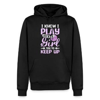 I play like a girl try to keep up volleyball - Männer Premium Bio Hoodie - Schwarz - Vorne - Nico (187cm)