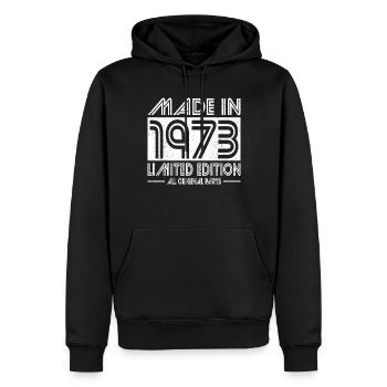 50e anniversaire Made in 1973 Edition Limitée - Sweat à capuche Premium bio Homme - noir - Devant - Nico (187cm)