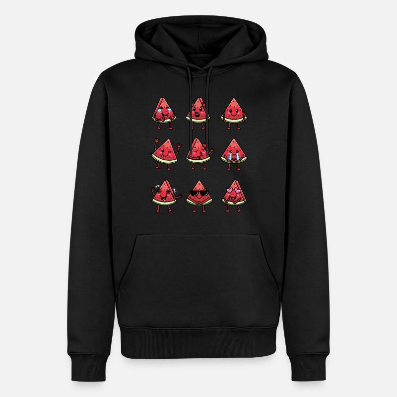 Pastèque Melon Emoticon Fruit Kawaii - Sweat à capuche Premium bio Homme - noir