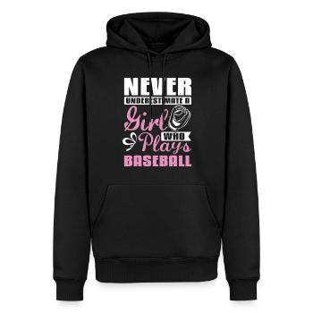 Ne sous-estimez jamais une fille qui joue au baseball - Sweat à capuche Premium bio Homme - noir - Devant - Nico (187cm)