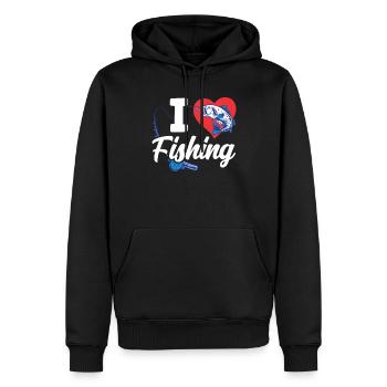 J’adore pêcher les pêcheurs à la ligne - Sweat à capuche Premium bio Homme - noir - Devant - Nico (187cm)