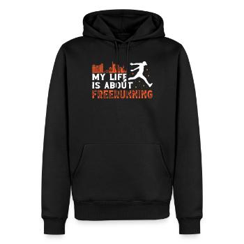 Parkour My Life Is About Freerunning Traceur - Männer Premium Bio Hoodie - Schwarz - Vorne - Nico (187cm)