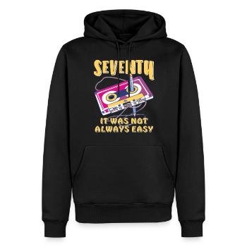 SEVENTY IT WAS NOT ALWAYS EASY - Men’s Premium Organic Hoodie - black - Front - Nico (187cm)