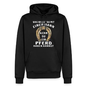 HUFEISEN EINEM MANN EIN PFERD - Männer Premium Bio Hoodie - Schwarz - Vorne - Nico (187cm)