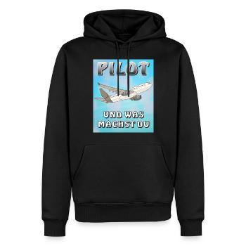 FLUGZEUG PILOT UND WAS MACHST DU - Männer Premium Bio Hoodie - Schwarz - Vorne - Nico (187cm)