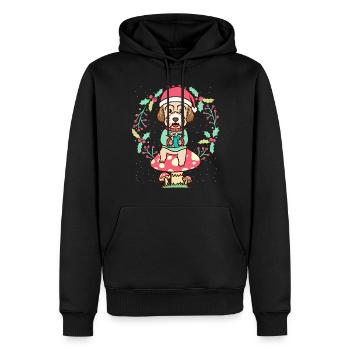 Chien Maltipoo sur champignon couronne de Noël Noël - Sweat à capuche Premium bio Homme - noir - Devant - Nico (187cm)