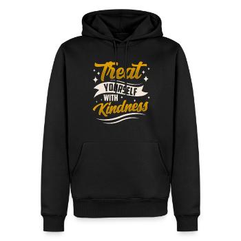 Behandele Dich Selbst Mit Freundlichkeit Positiv - Männer Premium Bio Hoodie - Schwarz - Vorne - Nico (187cm)
