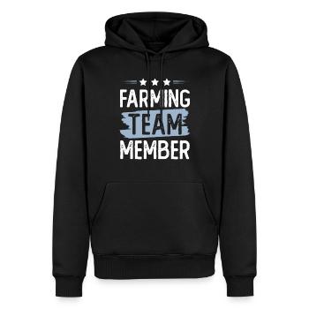 Farming Team - Männer Premium Bio Hoodie - Schwarz - Vorne - Nico (187cm)