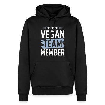 Vegan Team - Männer Premium Bio Hoodie - Schwarz - Vorne - Nico (187cm)