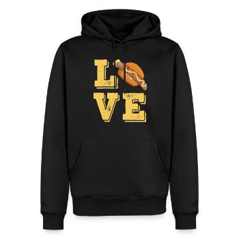 Liebe Bratwurst mit Senf im Brötchen Grillen - Männer Premium Bio Hoodie - Schwarz - Vorne - Nico (187cm)
