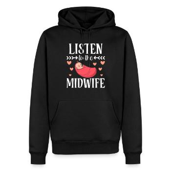 Ecoutez la profession de sage-femme Obstétrique - Sweat à capuche Premium bio Homme - noir - Devant - Nico (187cm)
