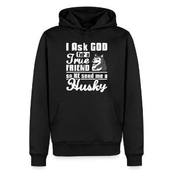 Dieu m’envoie un husky sibérien - Sweat à capuche Premium bio Homme - noir - Devant - Nico (187cm)