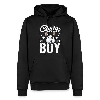 Chillin avec mon garçon, husky sibérien - Sweat à capuche Premium bio Homme - noir - Devant - Nico (187cm)