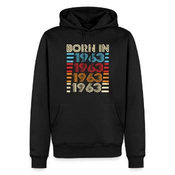 60e anniversaire né en 1963 né en 1963 - Sweat à capuche Premium bio Homme - noir - Devant - Nico (187cm)