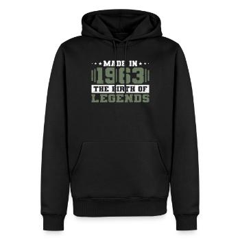 60e anniversaire Made in 1963 La naissance des légendes - Sweat à capuche Premium bio Homme - noir - Devant - Nico (187cm)
