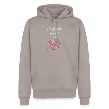 Helfende Hand mit Herz Ehrenamt Freiwillige - Männer Premium Bio Hoodie - Taupe - Vorne - Nico (187cm)