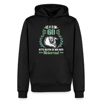 Ich bin 60 bitte helfen auf Motorrad 60 Geburtstag - Männer Premium Bio Hoodie - Schwarz - Vorne - Nico (187cm)