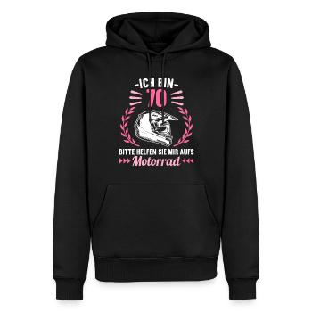 Ich bin 70 bitte helfen auf Motorrad 70 Geburtstag - Männer Premium Bio Hoodie - Schwarz - Vorne - Nico (187cm)