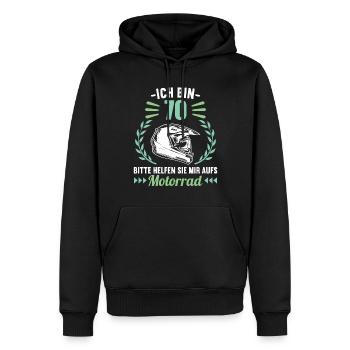 Ich bin 70 bitte helfen auf Motorrad 70 Geburtstag - Männer Premium Bio Hoodie - Schwarz - Vorne - Nico (187cm)