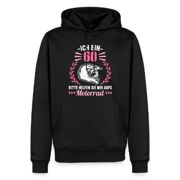 Ich bin 60 bitte helfen auf Motorrad 60 Geburtstag - Männer Premium Bio Hoodie - Schwarz - Vorne - Nico (187cm)