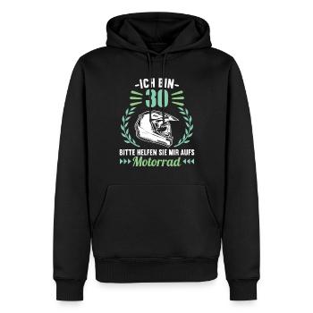 Ich bin 30 bitte helfen auf Motorrad 30 Geburtstag - Männer Premium Bio Hoodie - Schwarz - Vorne - Nico (187cm)