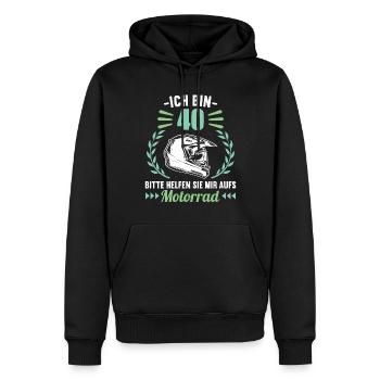 Ich bin 40 bitte helfen auf Motorrad 40 Geburtstag - Männer Premium Bio Hoodie - Schwarz - Vorne - Nico (187cm)