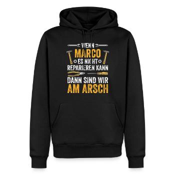 Lustiges Marco Handwerker Heimwerker Sprüche - Männer Premium Bio Hoodie - Schwarz - Vorne - Nico (187cm)