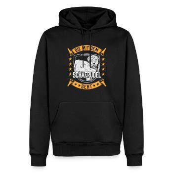 Die mit dem Schafpudel altdeutscher Hütepudel - Männer Premium Bio Hoodie - Schwarz - Vorne - Nico (187cm)