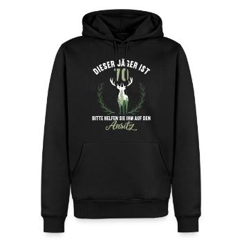 70 Jahre helfen auf Hochsitz 70 Geburtstag Jäger - Männer Premium Bio Hoodie - Schwarz - Vorne - Nico (187cm)