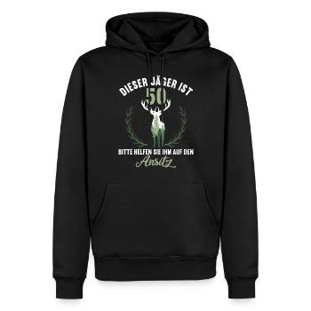 50 Jahre helfen auf Hochsitz 50 Geburtstag Jäger - Männer Premium Bio Hoodie - Schwarz - Vorne - Nico (187cm)