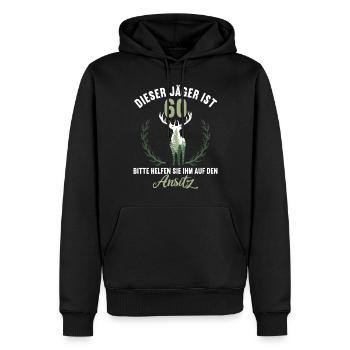 60 Jahre helfen auf Hochsitz 60 Geburtstag Jäger - Männer Premium Bio Hoodie - Schwarz - Vorne - Nico (187cm)