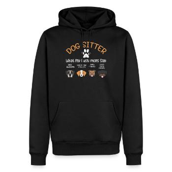 Dog Sitter Saying Pun Slogan Ce que disent mes clients - Sweat à capuche Premium bio Homme - noir - Devant - Nico (187cm)