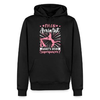 Acrobate aérienne - Yoga aérien et acrobatie aérienne sur soie - Sweat à capuche Premium bio Homme - noir - Devant - Nico (187cm)