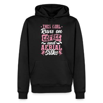 Acrobate aérienne - Yoga aérien et acrobatie aérienne sur soie - Sweat à capuche Premium bio Homme - noir - Devant - Nico (187cm)