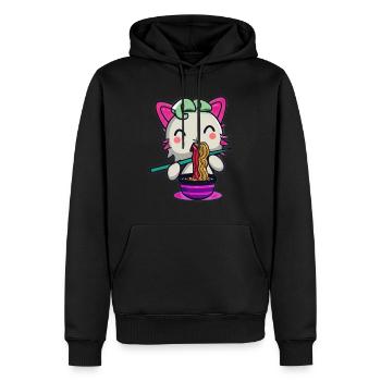 Axolotl cat eats ramen noodles - Men’s Premium Organic Hoodie - black - Front - Nico (187cm)