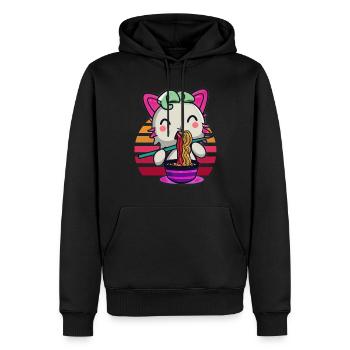 Axolotl cat eats ramen noodles - Men’s Premium Organic Hoodie - black - Front - Nico (187cm)