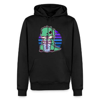 Dinosaurier trinkt Bubble Tea - Männer Premium Bio Hoodie - Schwarz - Vorne - Nico (187cm)