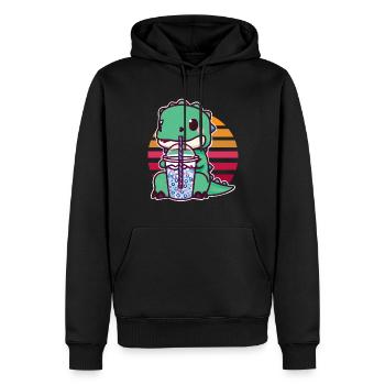Dinosaurier trinkt Bubble Tea - Männer Premium Bio Hoodie - Schwarz - Vorne - Nico (187cm)