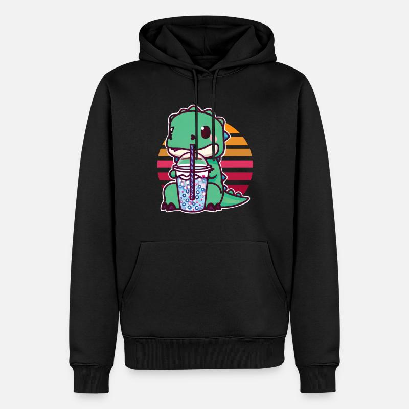Dinosaur drinks bubble tea - Men’s Premium Organic Hoodie - black