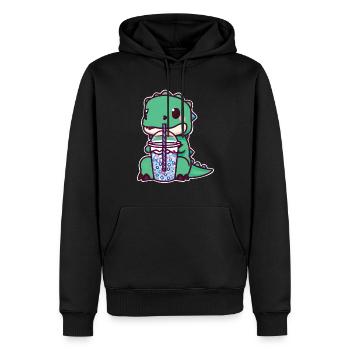 Dinosaurier trinkt Bubble Tea - Männer Premium Bio Hoodie - Schwarz - Vorne - Nico (187cm)