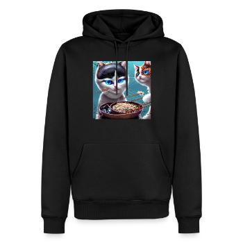 Les chats magiques mangent des ramen - Sweat à capuche Premium bio Homme - noir - Devant - Nico (187cm)