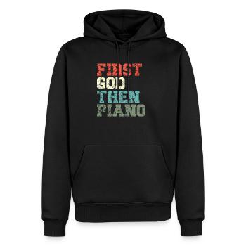 First God, then piano player, Christian - Men’s Premium Organic Hoodie - black - Front - Nico (187cm)