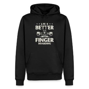 La vie est meilleure avec le fingerboard - Sweat à capuche Premium bio Homme - noir - Devant - Nico (187cm)
