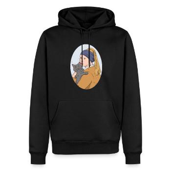 Kunstgeschichte Bildende Kunst Vermeer Girl Cat - Männer Premium Bio Hoodie - Schwarz - Vorne - Nico (187cm)