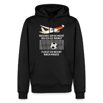 FUSSBALL HEIMFLUG - Männer Premium Bio Hoodie - Schwarz - Vorne - Nico (187cm)