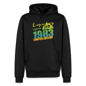 40e anniversaire né en 1983 Légendaire depuis 1983 - Sweat à capuche Premium bio Homme - noir - Devant - Nico (187cm)