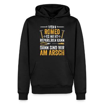 Lustiges Romeo Handwerker Heimwerker Sprüche - Männer Premium Bio Hoodie - Schwarz - Vorne - Nico (187cm)