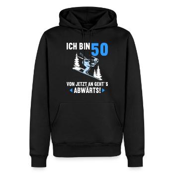 Ich bin 50 Ab jetzt gehts abwärts 50 Geburtstag - Männer Premium Bio Hoodie - Schwarz - Vorne - Nico (187cm)
