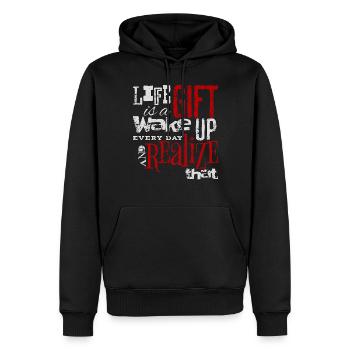 "Life Is a Gift" Inspirational Gratitude Design - Men’s Premium Organic Hoodie - black - Front - Nico (187cm)